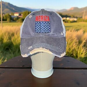 BKE Buckle Navy Distant Replays Merica Baseball Cap Trucker SnapBack Hat